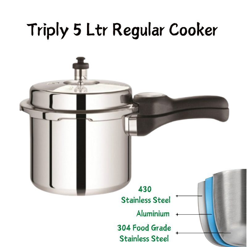 Triply Stainless Steel Regular Cooker 5L | Induction Friendly - Agroshoppy